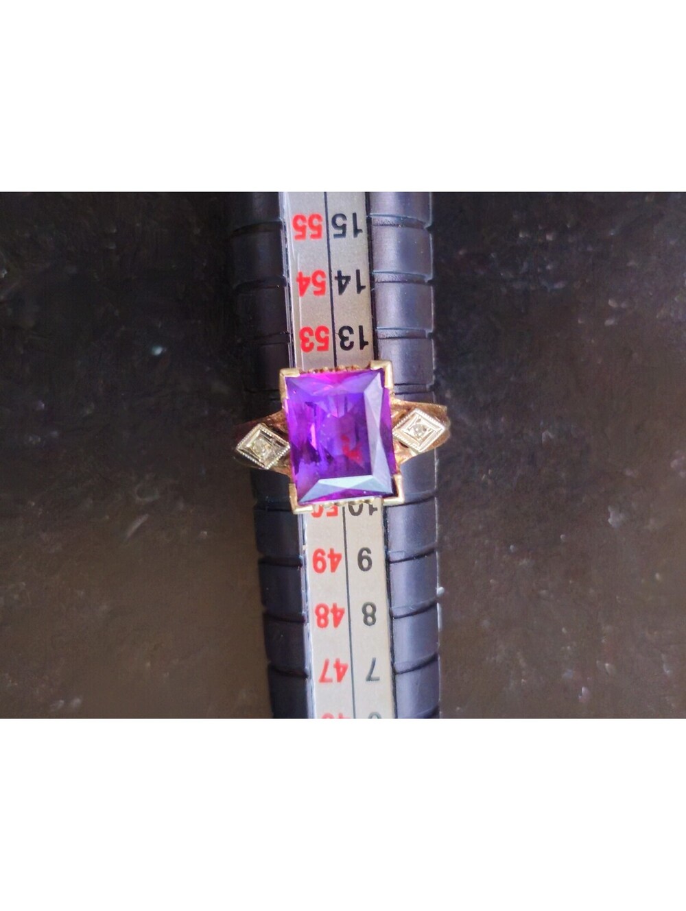 Vintage SP CO 10K Gold 2.5 ct Purple Amethyst & Diamond Art Deco Ring Sz 6 - Picture 5 of 13